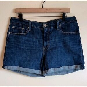 Levis Mid Length Denim Shorts 32 Cuffed Blue Jean Shorts Stretch Classic Casual